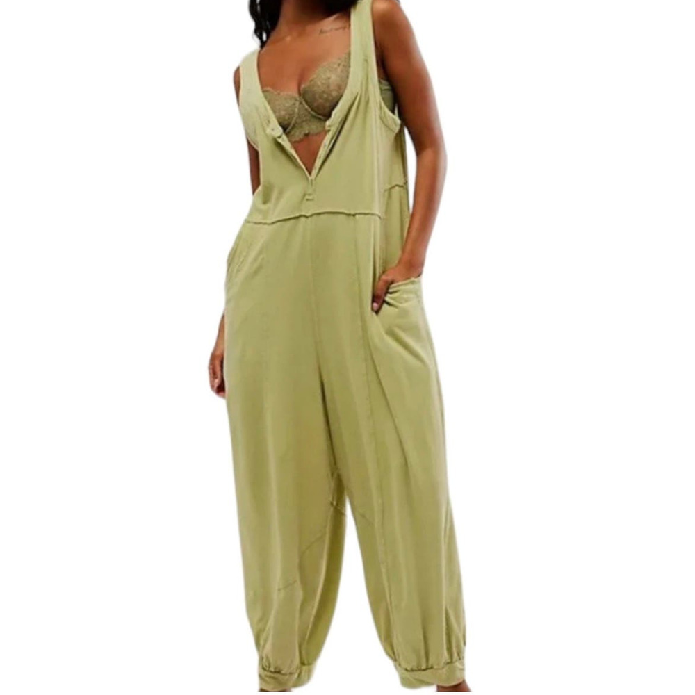 Free People Women's Dusk Til Dawn Oversized Jogger Jumpsuit Size XL Green